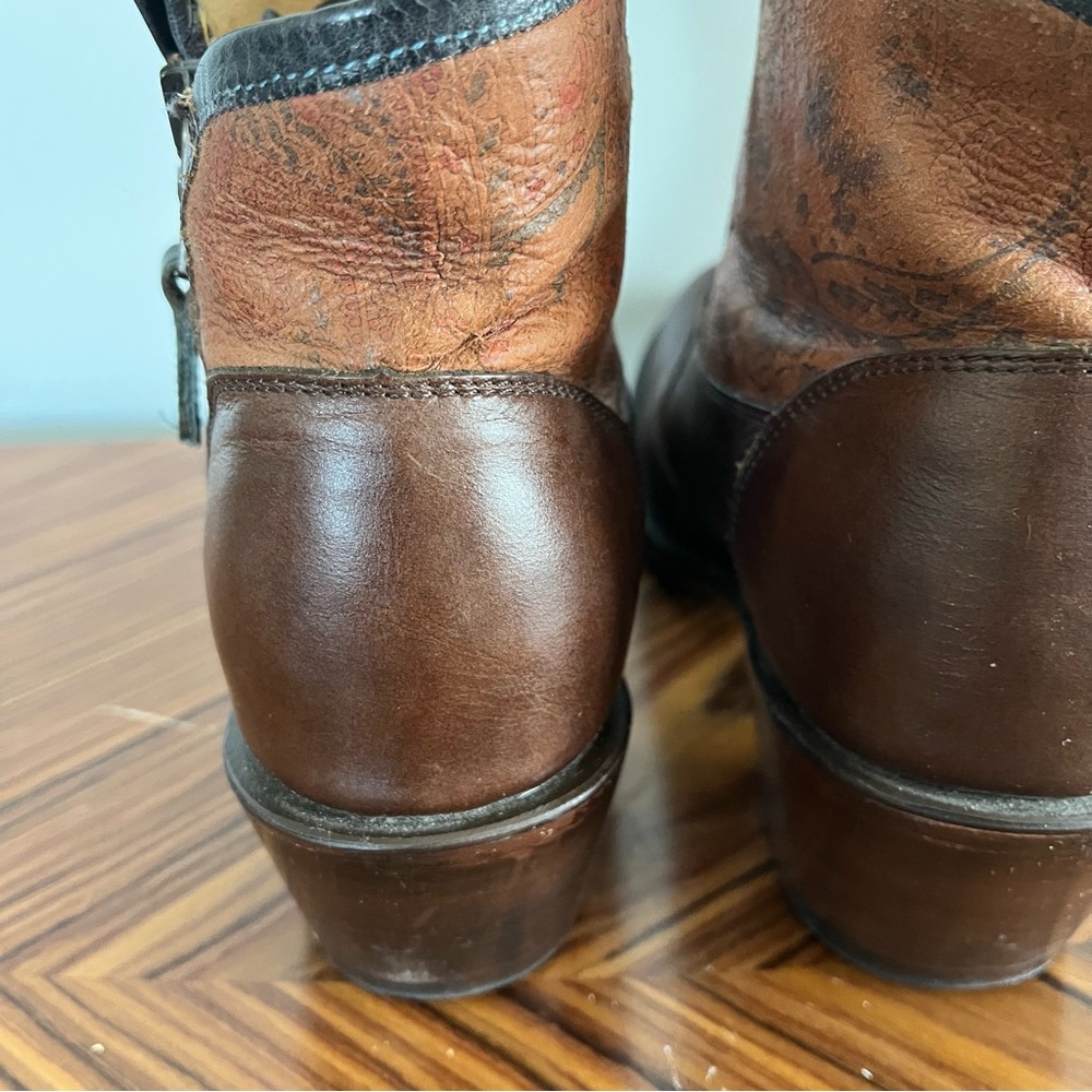 J.B. Dillon Western Cowboy 2 Tone Brown Leather Ankle Boots with Side Zip 7 1/2 - Picture 10 of 17